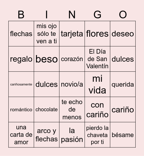 El DIA DE SAN VALENTIN Bingo Card