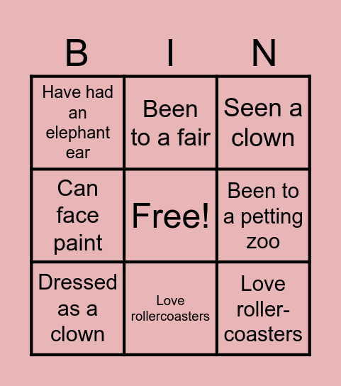 Carnival Bingo Card