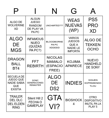 STATE OF PLAY BOBOS Bingo Card