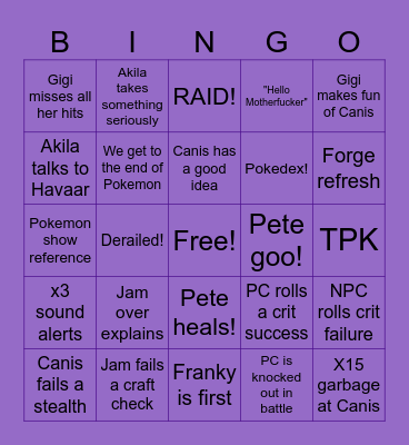 Pokemon Bingo Card