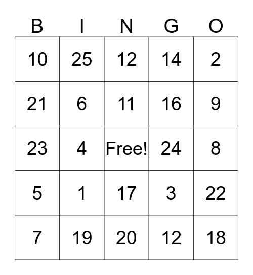 NUMBER SIGNS Bingo Card