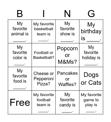 Getting to Know You Bingo Card