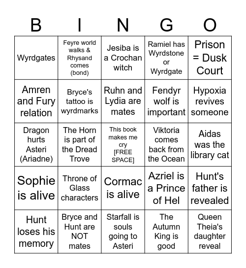 House of Flame and Shadow Bingo Card