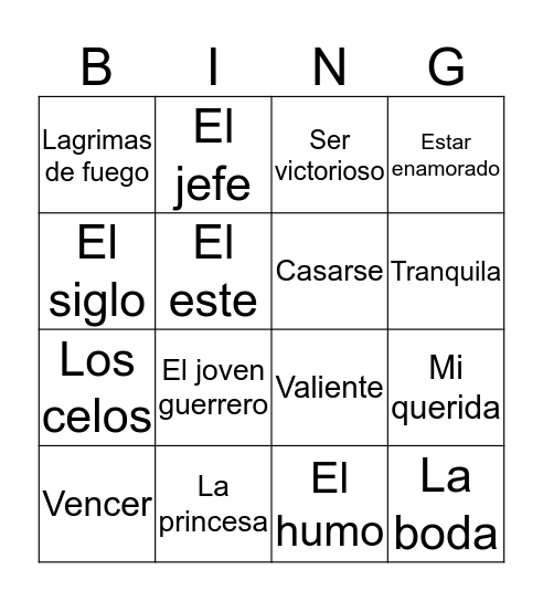 Vocabulario Bingo Card