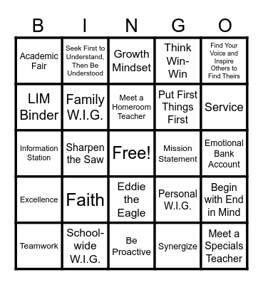 Leader in Me at Our School Bingo Card