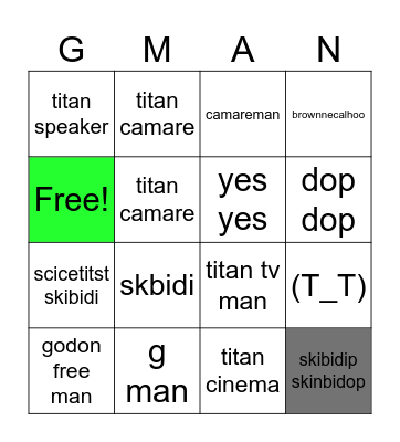 SKIBIDI TOLET B Bingo Card