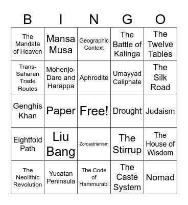 Global I Key Terms Bingo Card