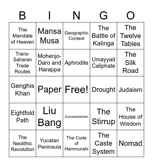 Global I Key Terms Bingo Card