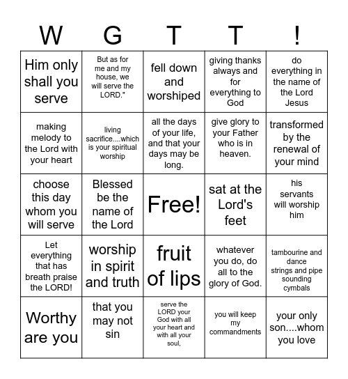 Regarding Praise and Worship Bingo Card