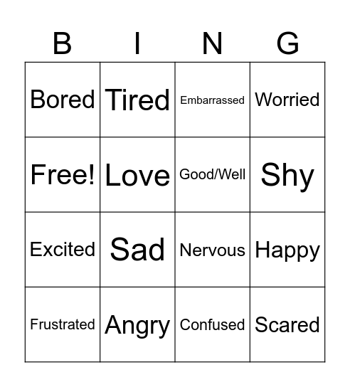 ASL Emotions Bingo Card