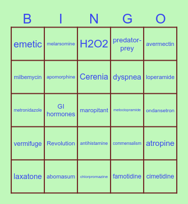Pharmacology Bingo Card