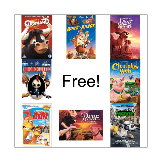Farm Animal Movies Bingo Card