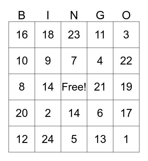 NUMBER SIGNS Bingo Card