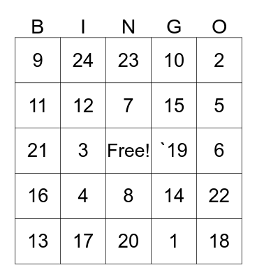 NUMBER SIGNS Bingo Card