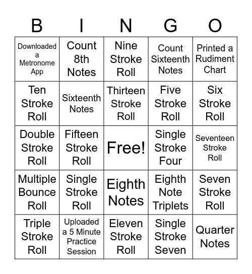 Rudiment Bingo Card