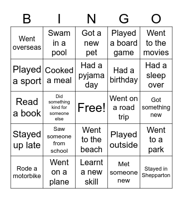 Find a Friend Bingo Card