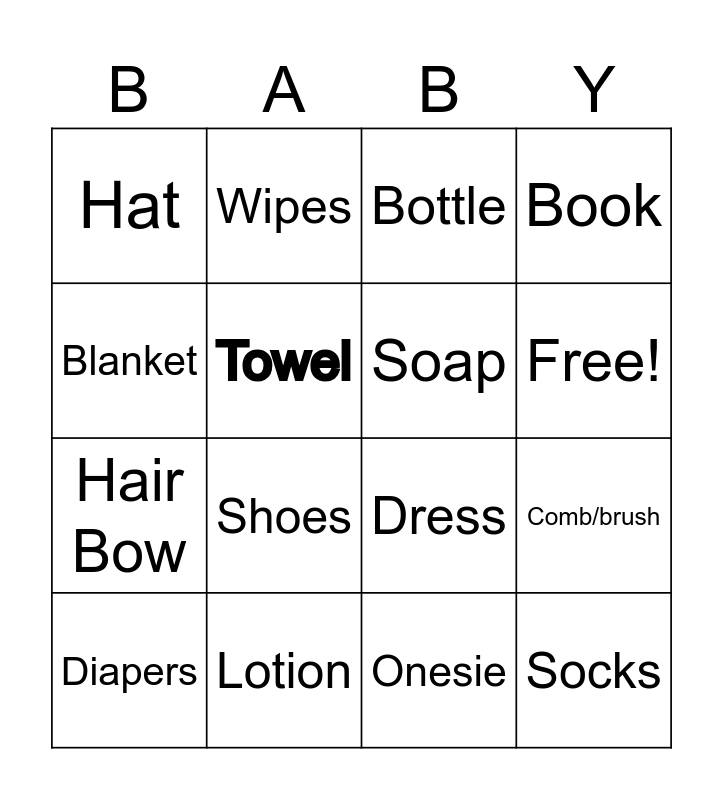 Baby Shower Bingo Card