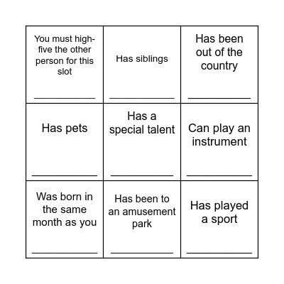 Get to know each other Bingo! Bingo Card