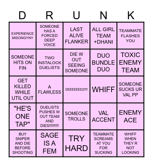 DRUNK VALORANT Bingo Card