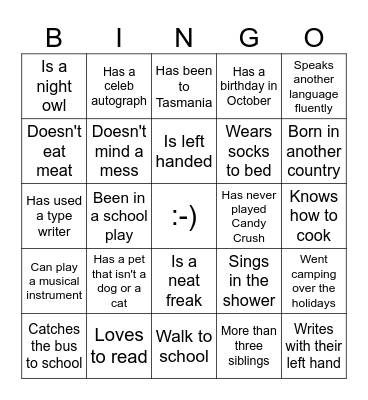 Human Bingo :-) Bingo Card