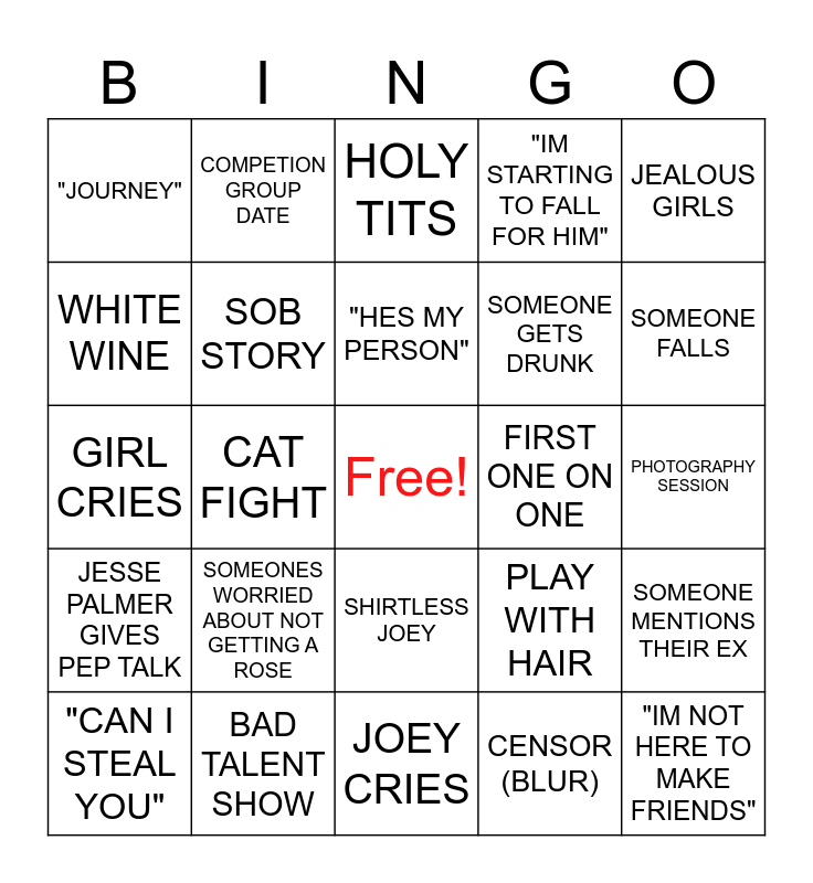 Bachelor Week One Bingo Card