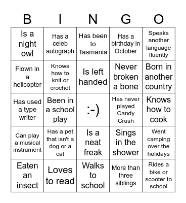 Human Bingo :-) Bingo Card