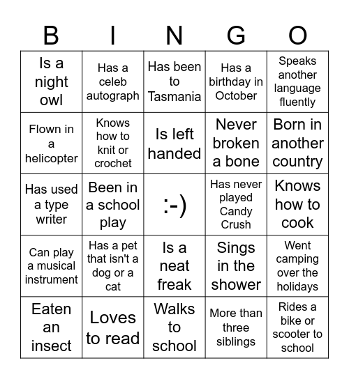 Human Bingo :-) Bingo Card