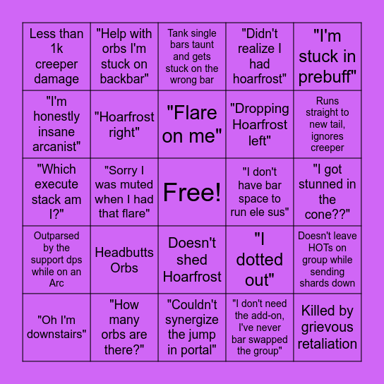 Cloudrest Bingo Card
