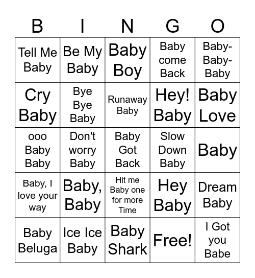 Music Baby Shower BINGO Card