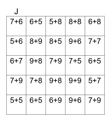 QUICK MATHS Bingo Card