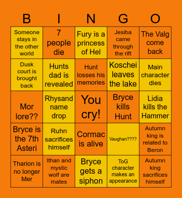 House of Flame and Shadow Bingo Card