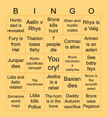 House of Flame and Shadow Bingo Card