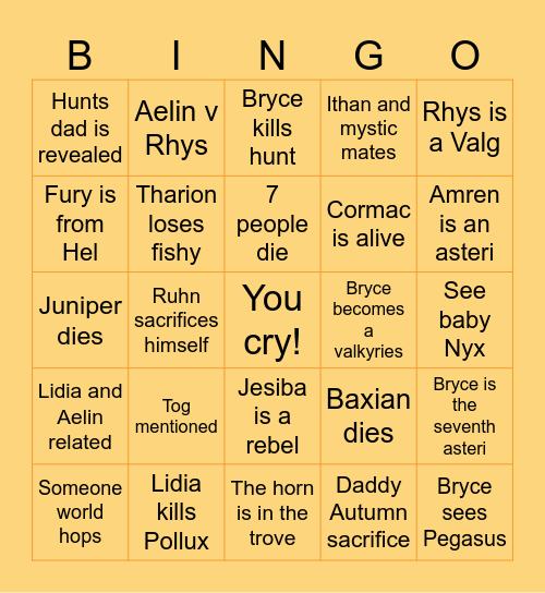 House of Flame and Shadow Bingo Card