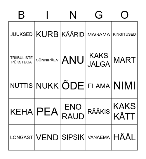 SIPSIK Bingo Card