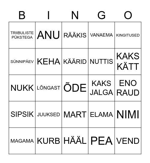 SIPSIK Bingo Card
