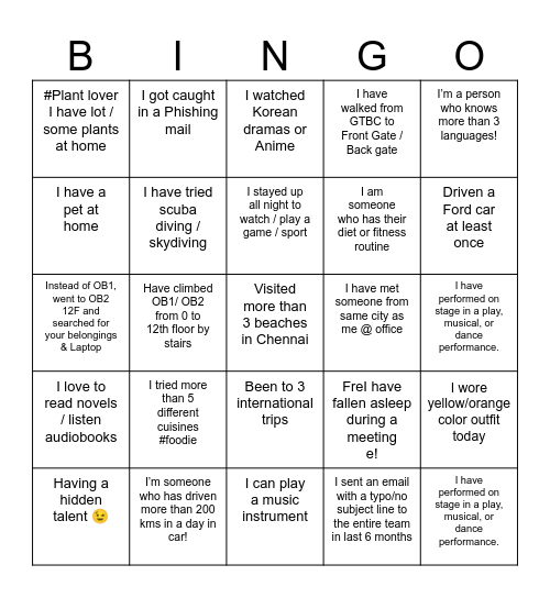 Untitled Bingo Card