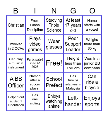 Getting to know you! Bingo Card