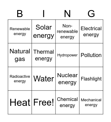 Energy Bingo Card