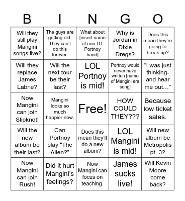Mike Portnoy Returns to Dream Theater Bingo! Bingo Card