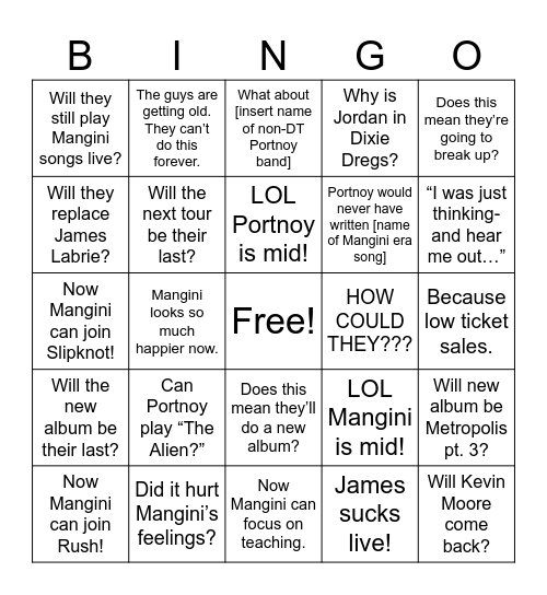 Mike Portnoy Returns to Dream Theater Bingo! Bingo Card