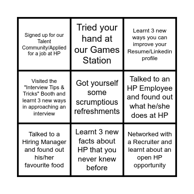 HP Career Carnival 2024 Bingo Card