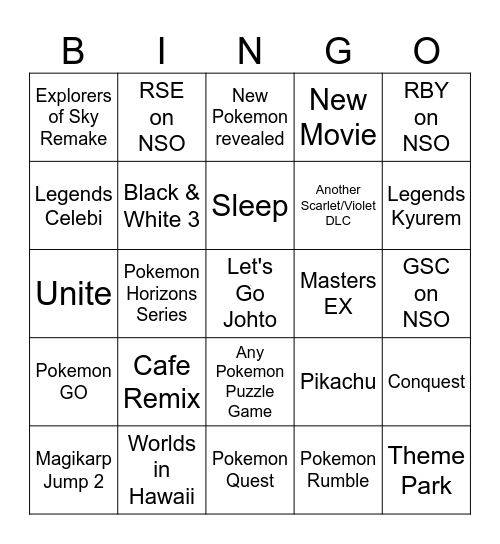 Pokemon Presents Feb 2024 Bingo Card