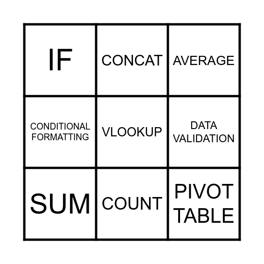 EXCEL BINGO Card