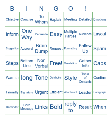 EMAIL Bingo Card