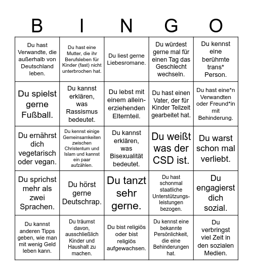 Diversity Bingo Card