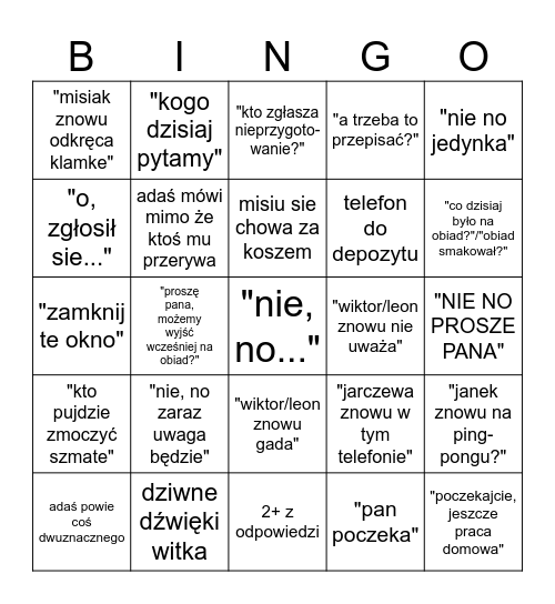 LEKCJA Z ADASIEM Bingo Card