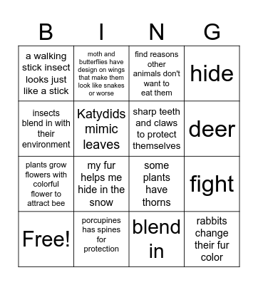 How plants and animals survive Bingo Card