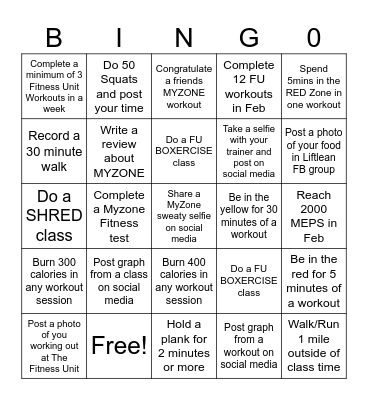 Myzone Bingo Card