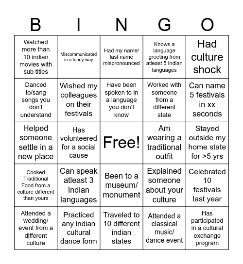Untitled Bingo Card