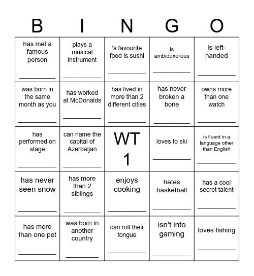 Find someone who... Bingo Card